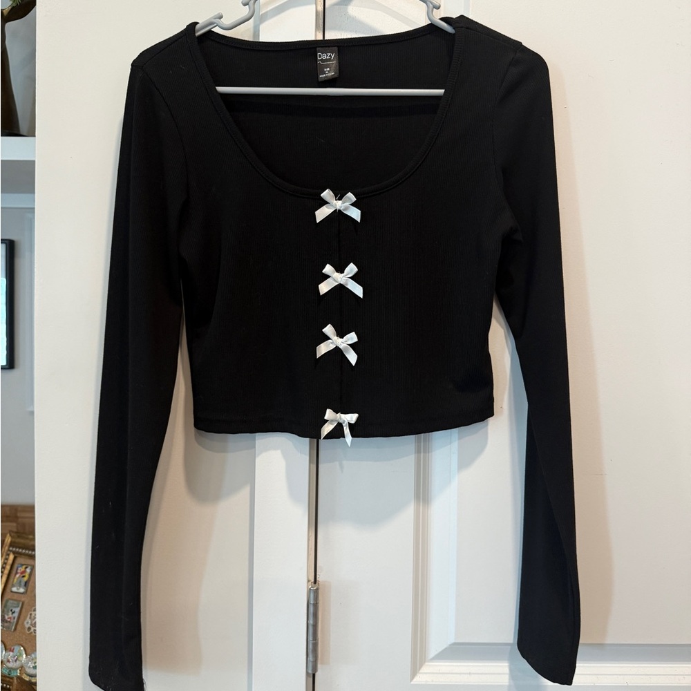 Dazy Black Ribbed Crop Top